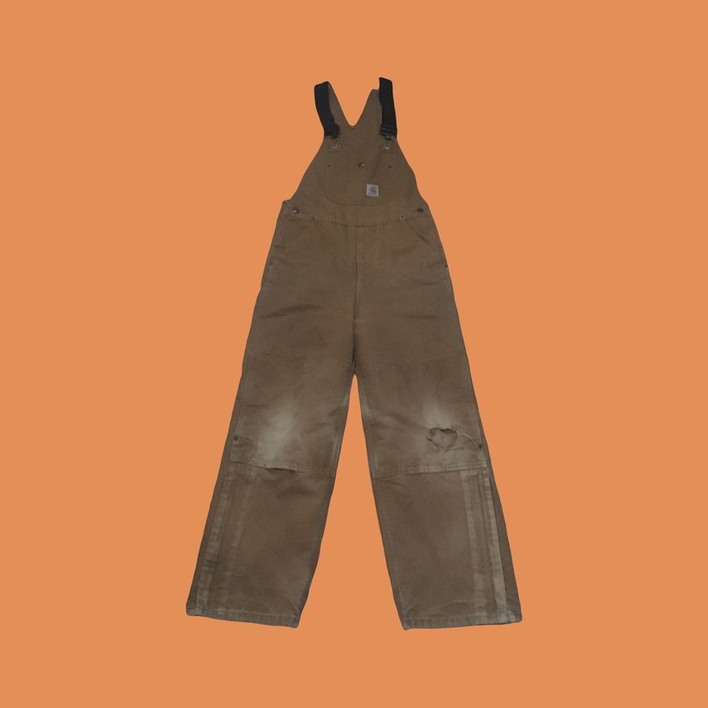 Carhartt Kids size 12 adjustable pants overalls Tan Rust orange color